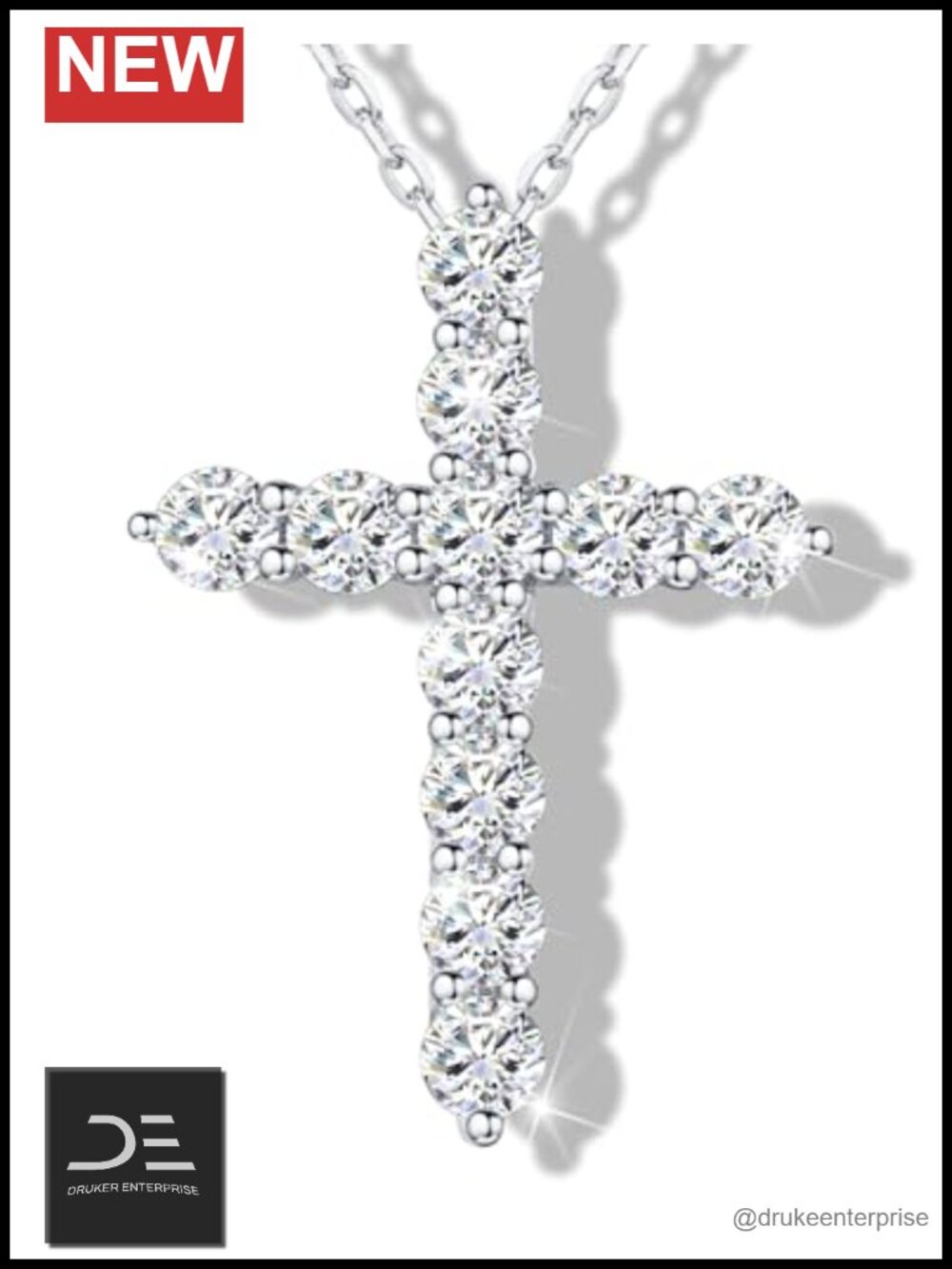 Moissanite Cross Necklace 925 Sterling Silver 18K White Gold Plated Pendant